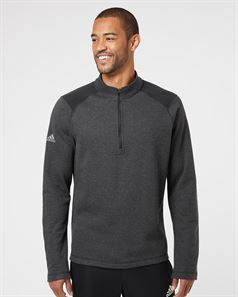Adidas A463 Heathered Quarter-Zip Pullover with Colorblocked Shoulders