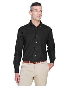 preview image of Harriton M550T Men's Tall 6.5 oz. Long-Sleeve Denim Shirt