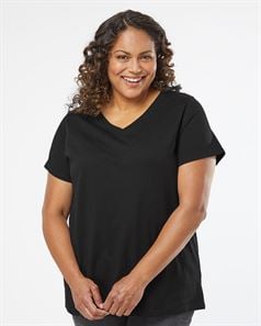 preview image of LAT 3817 Curvy Collection Women's Fine Jersey V-Neck Tee