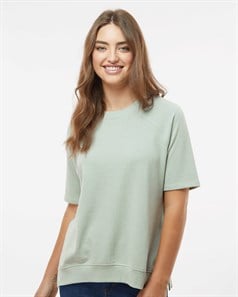 preview image of MV Sport W23711 Women's French Terry Short Sleeve Crewneck Pullover