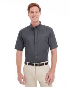 preview image of Harriton M582 Men's Foundation Short Sleeve Cotton Twill Dress Shirt with Teflon