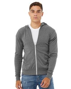 Bella + Canvas 3939 Unisex Triblend Lightweight Hooded Full-Zip Tee