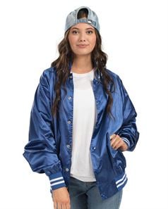 preview image of Augusta Sportswear 3610 Satin Baseball Jacket Striped Trim
