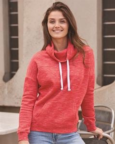 preview image of J. America 8673 Women's Melange Fleece Cowlneck Pullover