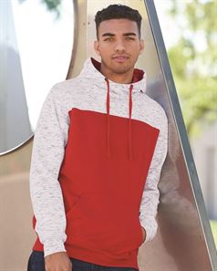 preview image of J. America 8676 Melange Fleece Colorblocked Hooded Pullover