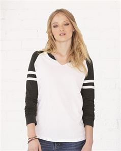preview image of LAT 3534 Women's Fine Jersey Mash Up Long Sleeve T-Shirt