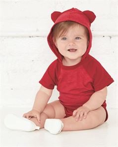 preview image of Rabbit Skins 4417 Fine Jersey Infant Short Sleeve Raglan Bodysuit with Hood & Ears