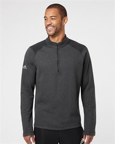 Adidas A463 Heathered Quarter-Zip Pullover with Colorblocked Shoulders