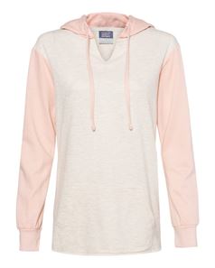 preview image of MV Sport W20145 Women's French Terry Hooded Pullover with Colorblocked Sleeves