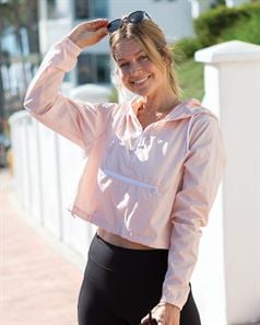 preview image of Independent Trading Co. EXP64CRP Women's Lightweight Quarter-Zip Pullover Crop Windbreaker