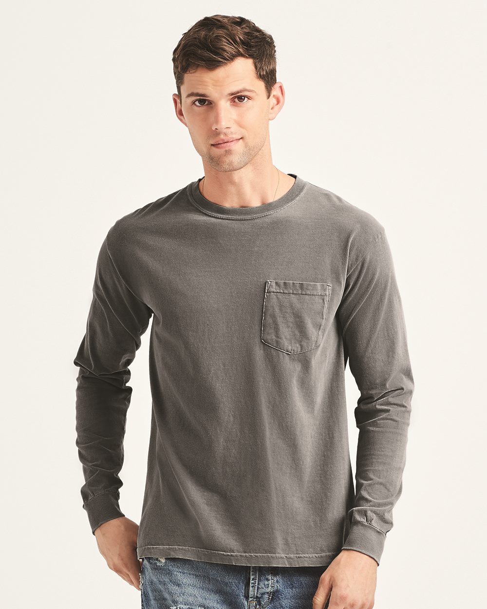 Comfort Colors 4410 Garment Dyed Heavyweight Ringspun Long Sleeve Pocket T- Shirt