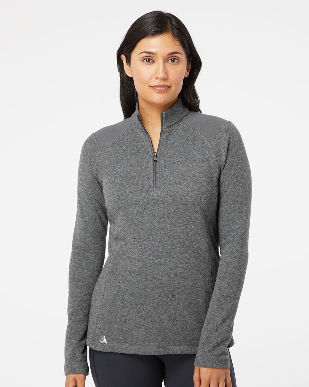 Adidas A464 Women's Heathered QuarterZip Pullover with Colorblocked