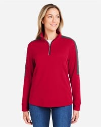 preview image of CORE365 CE404W Women's Market Snag Protect Mesh Colorblock Quarter-Zip Pullover