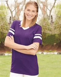 preview image of Augusta Sportswear 360 V-Neck Jersey with Striped Sleeves