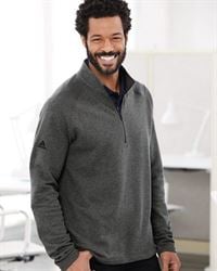 Adidas A463 Heathered Quarter-Zip Pullover with Colorblocked Shoulders