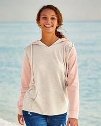 preview image of MV Sport W20145 Women's French Terry Hooded Pullover with Colorblocked Sleeves