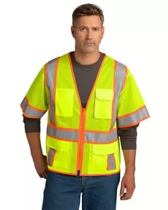 preview image of CornerStone CSV106 ANSI 107 Class 3 Surveyor Mesh Zippered Two-Tone Short Sleeve Vest