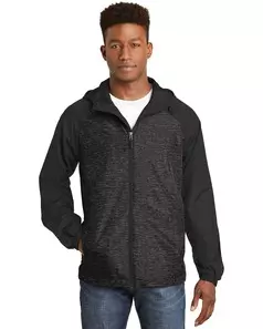 preview image of Sport-Tek   Heather Colorblock Raglan Hooded Wind Jacket. JST40