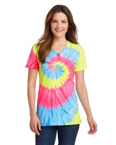preview image of Port & Company LPC147V Women's Tie-Dye V-Neck Tee