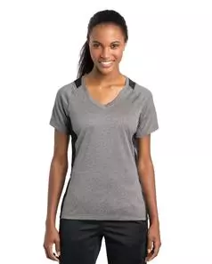 preview image of Sport-Tek   Women's Heather Colorblock Contender   V-Neck Tee. LST361