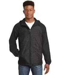 preview image of Sport-Tek   Heather Colorblock Raglan Hooded Wind Jacket. JST40