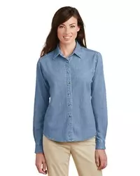preview image of Port & Company   Women's Long Sleeve Value Denim Shirt.  LSP10