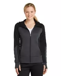preview image of Sport-Tek   Women's Tech Fleece Colorblock Full-Zip Hooded Jacket. LST245