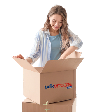 Woman unboxing box from BulkApparel