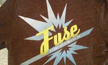 Results from water-based discharge on yet another triblend garment, but this time fleece