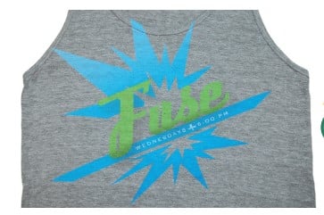 Since this triblend tank top was printed with a water-based discharge print, the print has a slightly distressed look.