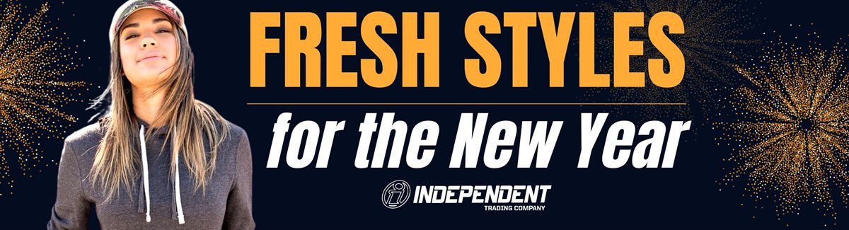 Banner for New Year's sale banner with a model wearing a hoodie.
