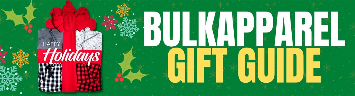 Banner for Festive wrapped gifts with text Holiday Gift Guide.