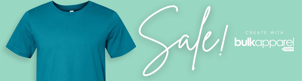 Banner for Green shirt on a mint green background with text Sale Create with Bulkapparel