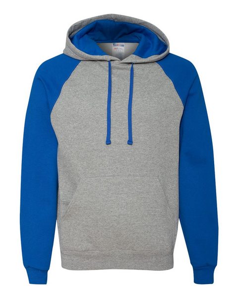 Jerzees 96CR Nublend Colorblocked Raglan Hooded Sweatshirt - Oxford/ Royal